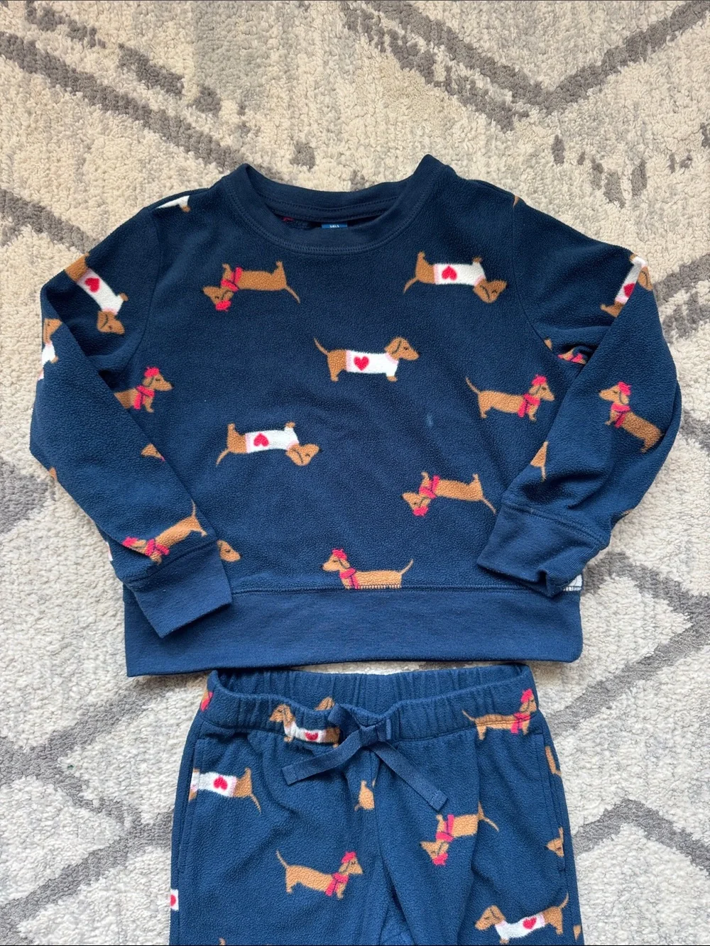 Old Navy Navy Blue Dachshund Print Kids Pajama Set